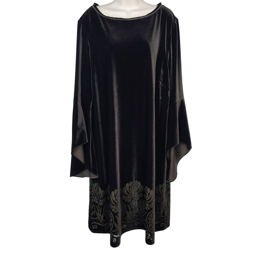 The Limited Black Velvet Burnout Damask Bell Sleeve Dress plus 2X romantic Vamp